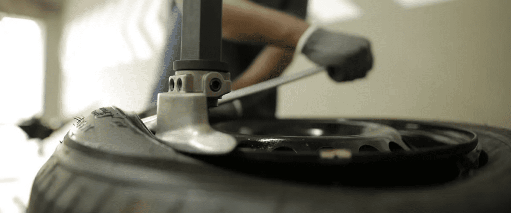 A wheel being serviced.