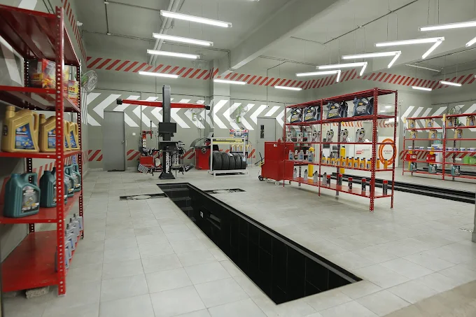 An overview of a service centre belonging to Petromin Express in Central Chennai.