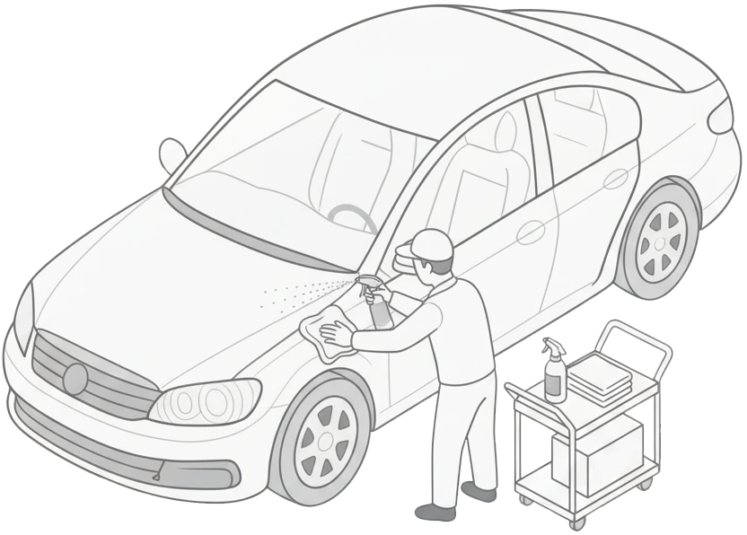 A mechanic performing eco wash on a car.