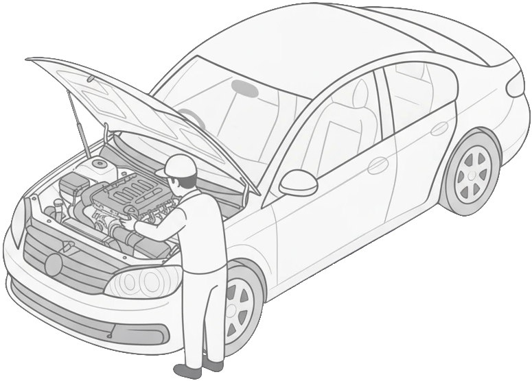 A mechanic performing engine care on a car.