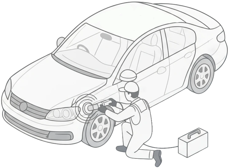 A mechanic performing headlight polish on a car.