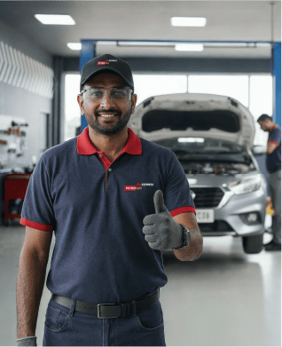 A Petromin Express holding his thumb up.