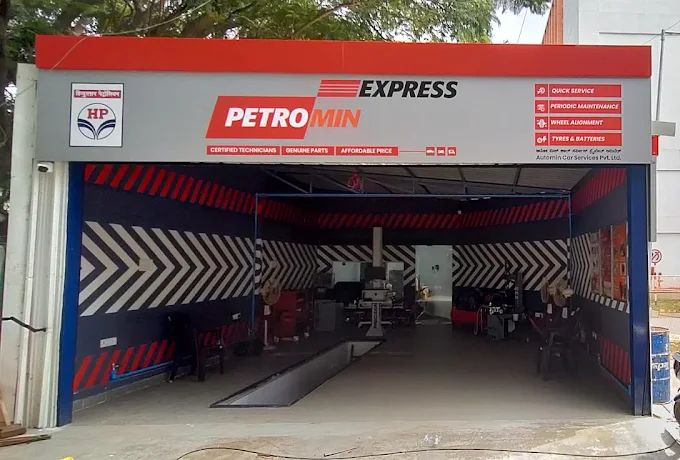An overview of a service centre belonging to Petromin Express in Mahadevapura Bangalore.