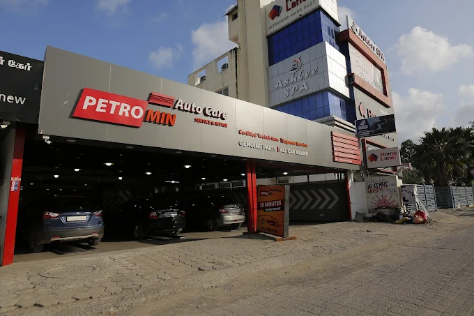 An overview of a service centre belonging to Petromin Express in OMR Chennai.